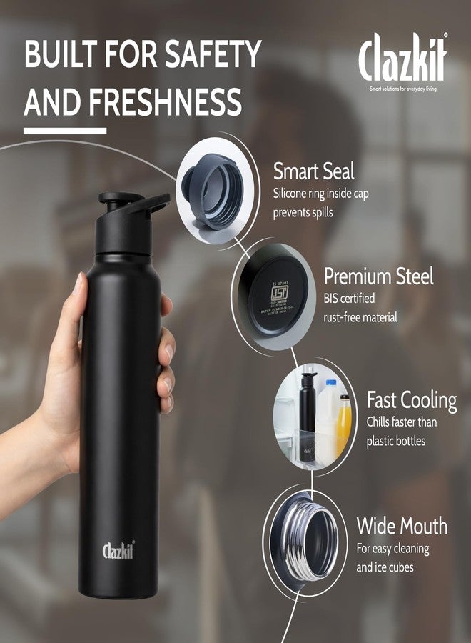 Clazkit زجاجة مياه Clazkit Amaze الرياضية المصنوعة من الفولاذ المقاوم للصدأ، لون أسود مطفي | معتمدة من ISI، مانعة للتسرب، خالية من الصدأ، خالية من مادة BPA، متينة للاستخدام في الثلاجة، والرياضة، والنادي الرياضي، واليوغا، والمكتب - سهلة التنظيف وقابلة لإعادة الاستخدام - سعة 1000 مل - Image 2